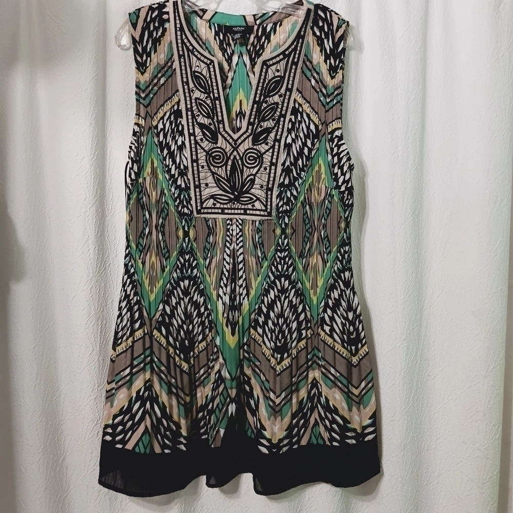 3 X$25ALFANI pleated sleeveless split neck embroidered bodice dress, size 18W